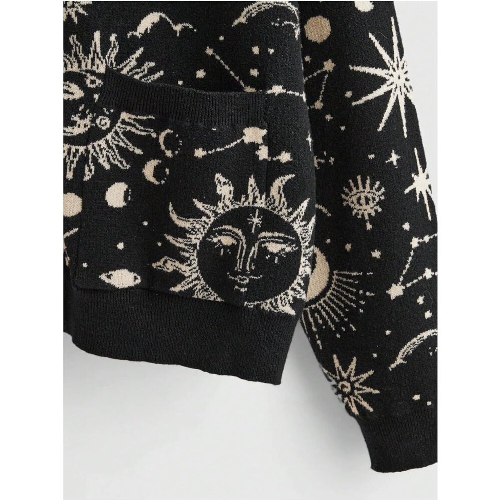 Women's Plus Size Paisley Cardigan Sweater Boho Knit V Neck Long Sleeve - Picture 4 of 4